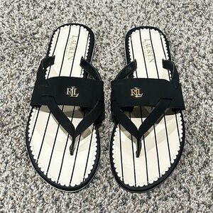 Lauren Ralph Lauren Black and White Striped Sandals